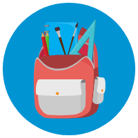 Blue circle icon with backpack